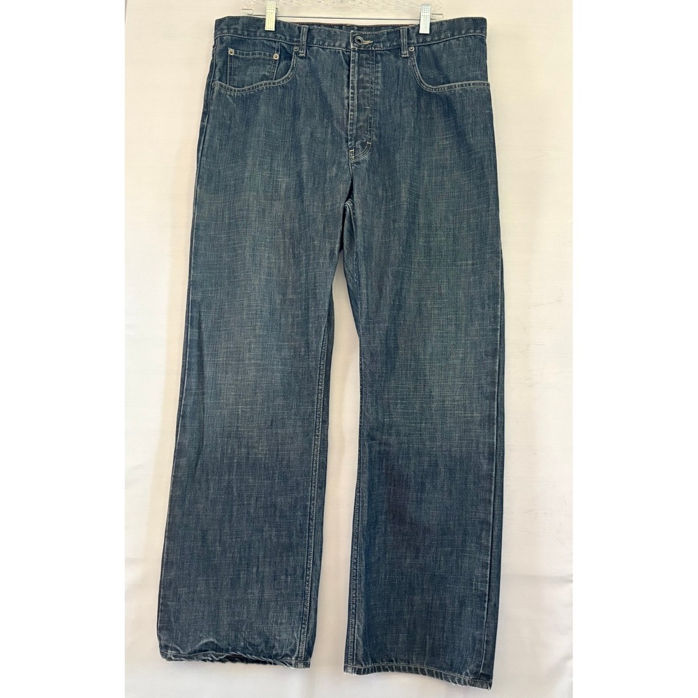 Banana Republic Mens Straight Leg Button Fly Blue Jeans Dark Wash Distressed